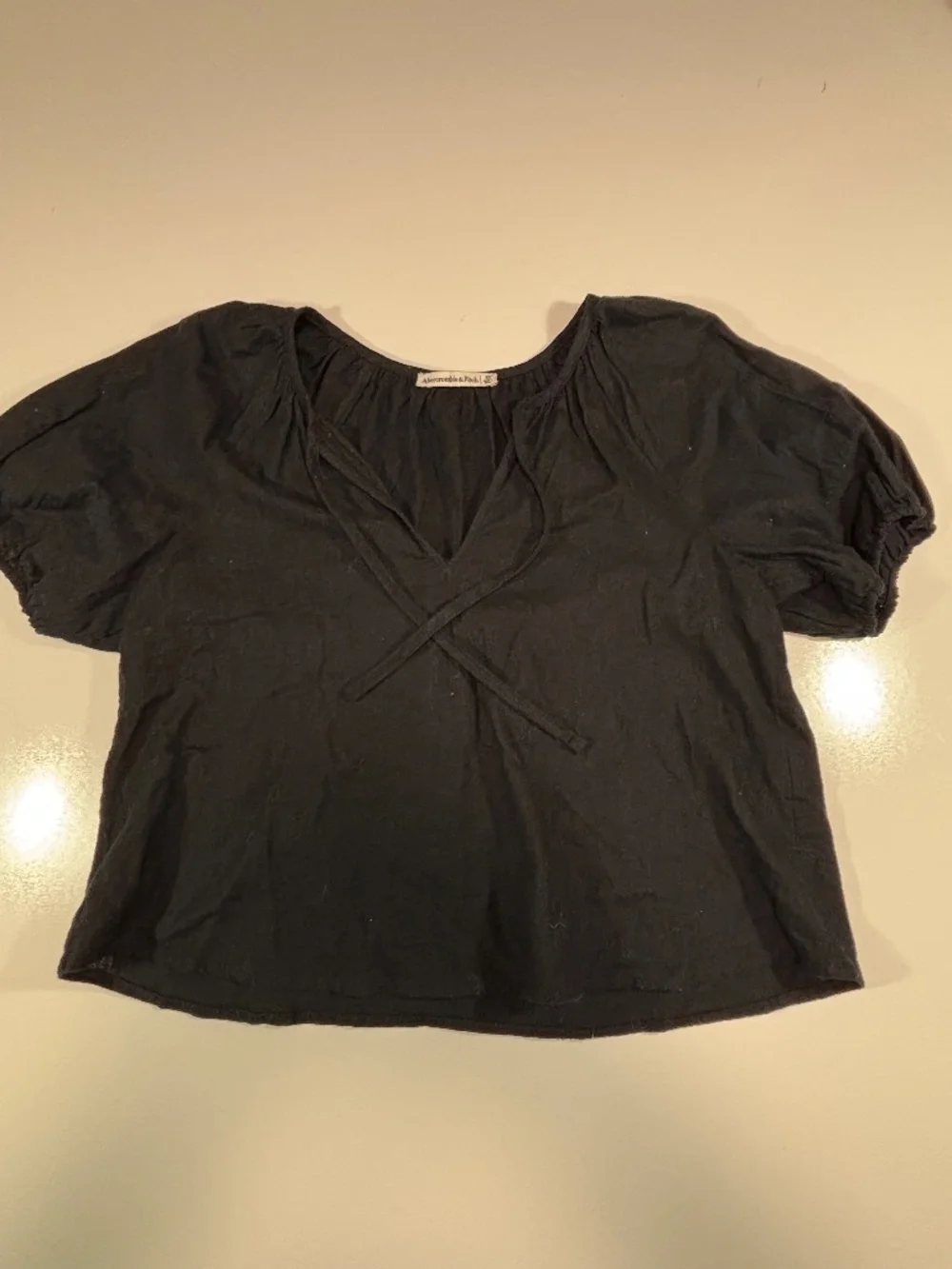 Womens Abercrombie & Fitch Black Boho Puff Sleeve Top Size XS